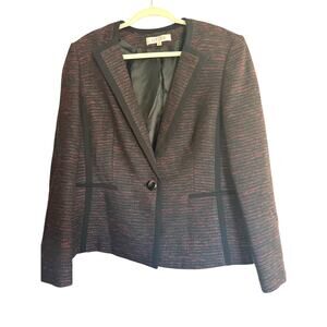 Kasper Black Red Textured Blazer Women’s Size 12 – One Button Career Jacket